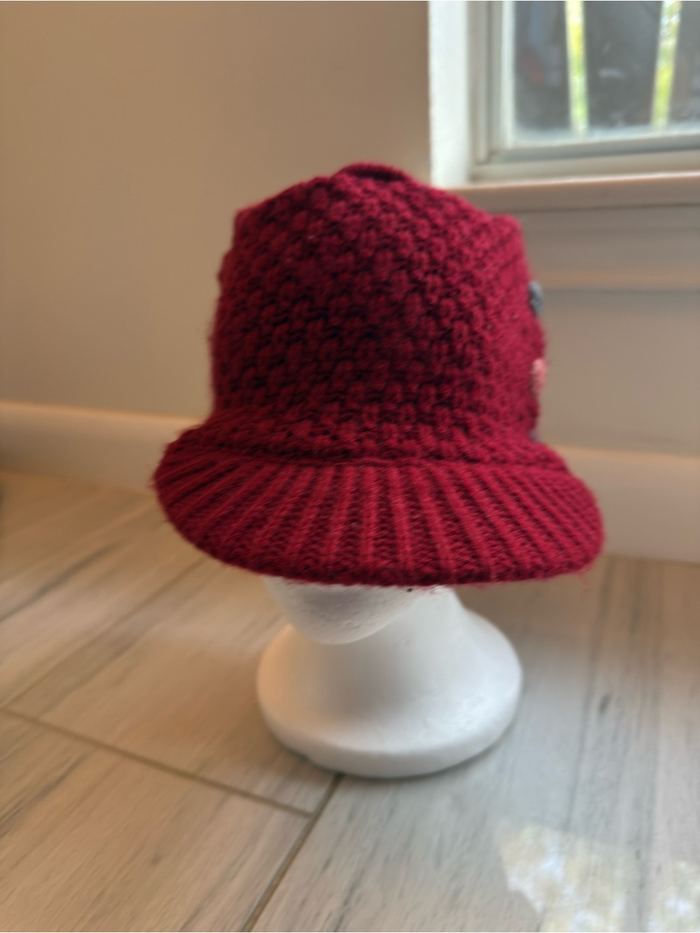 Y2K Fossil Cable Knit Newsboy Cap Buttons One Size Red - Picture 2 of 7